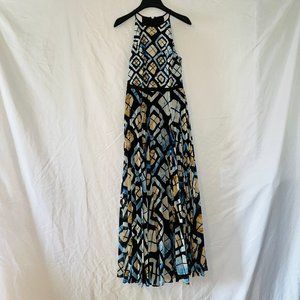 Anthropologie Marisol Pleated Blue/Black/CreamMaxi Dress - Size 2P